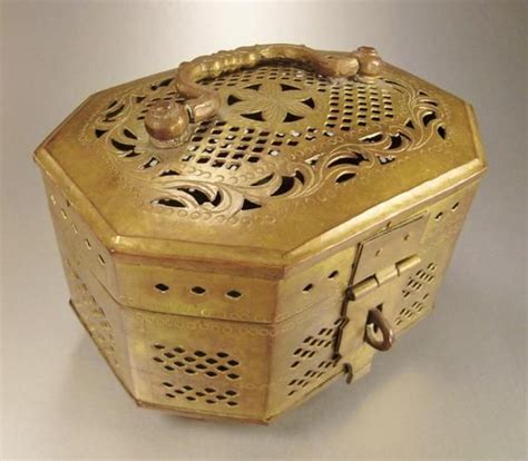 Brass Jewelry Box Metal Brass With Handle Floral Perforated Etsy