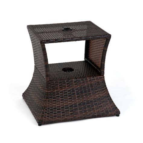 17 Square Pe Rattan Umbrella Stand And Side Table By Trademark
