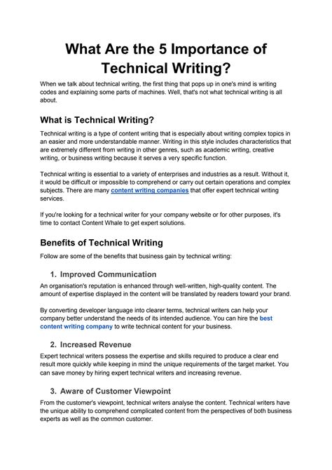 What Are The 5 Importance Of Technical Writing By Content Whale Issuu