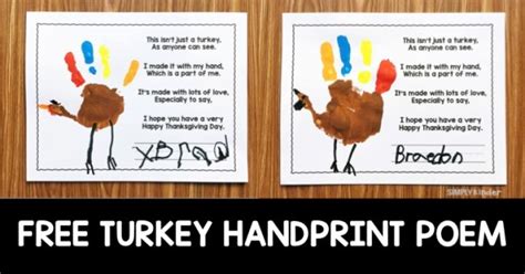free turkey handprint poem simply kinder