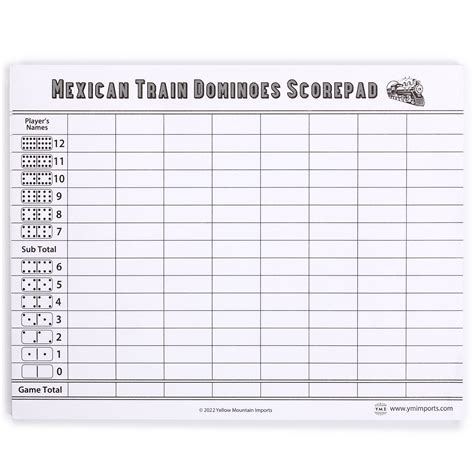 Mexican Train Dominoes Scorepad 50 Sheets