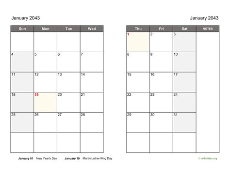 Monthly 2043 Calendar On Two Pages
