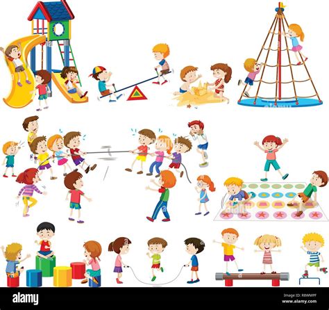 Set Of Children At Playground Illustration Stock Vector Image And Art Alamy