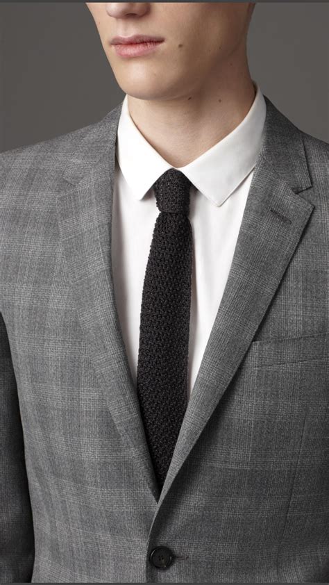 Burberry Slim Fit Virgin Wool Check Suit In Pale Grey Melange Gray