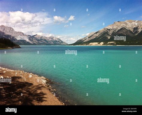 Tranquil Abraham Lake With Mountains In Background Nordegg Alberta
