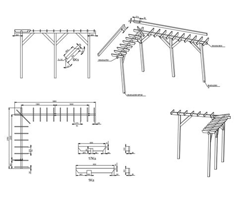 Drawing Details Of Wooden Pergola D View Autocad File Cadbull My Xxx