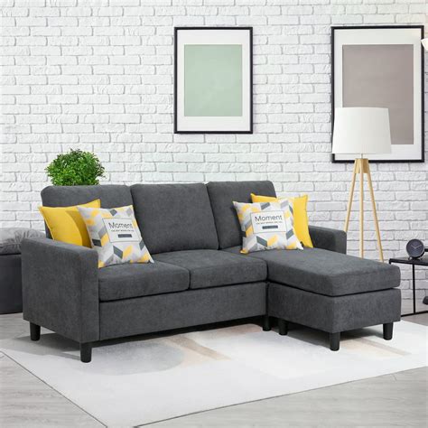 Jamfly Convertible Sectional Dark Grey Sofa Couch With Reversible