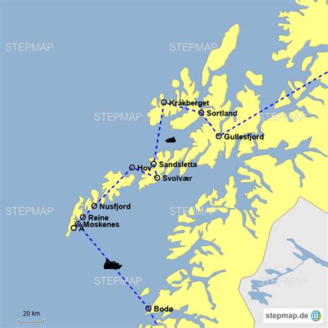 3 netter på svinøya og dere bor i stormen/rorbu, når dere er 4 personer. StepMap - Vesteralen_Lofoten - Landkarte für Deutschland
