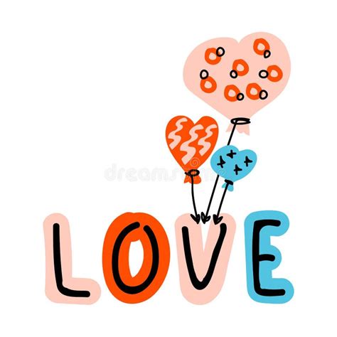 Love Handwritten Lettering With Heart Shaped Balloons Puffy Letters