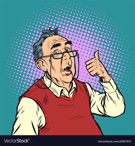 Surprised Elderly Man With Glasses Thumb Up Like Vector Image