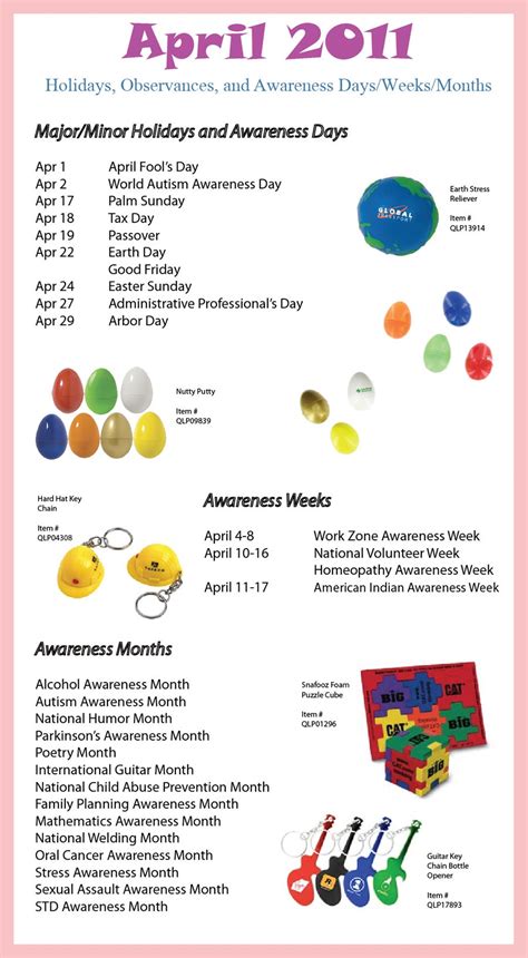 April 2011 Holidays Observances And Awareness Dates Plan Your