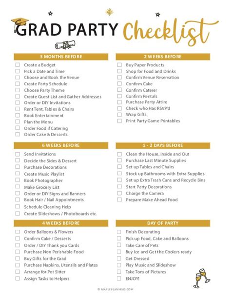 Free Printable Graduation Party Checklist