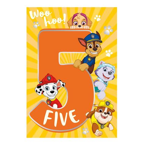 Paw Patrol 5th Birthday Card Pa086 Character Brands