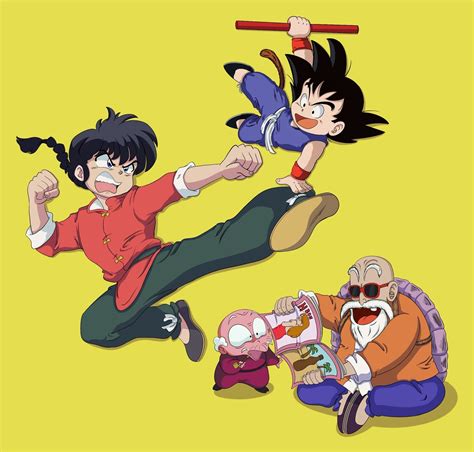 Son Goku Saotome Ranma Muten Roushi And Happosai Dragon Ball And More Drawn By Natfoe