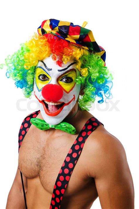 Lustiger Clown Auf Weißem Hintergrund Stock Bild Colourbox