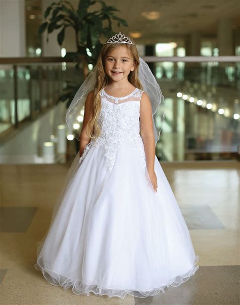 Gorgeous Satin First Communion Dress With Embroidered Tulle Bodice