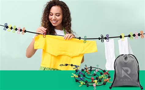 Portable Travel Clothesline With 15 Colorful Clips And Bag