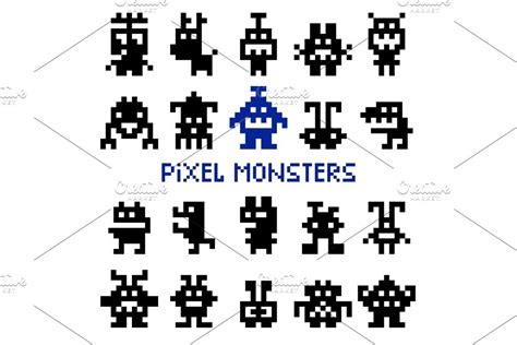 Retro Pixel Space Monsters Pixel Monster Pixel Art