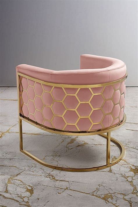 Pink Gold Chair Artechworks Velvet Modern Tub Barrel Arm Chair