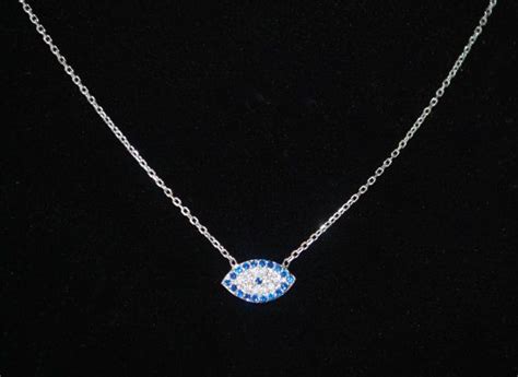 Evil Eye Necklace Sterling Silver With Cubic Zirconias Blue Etsy