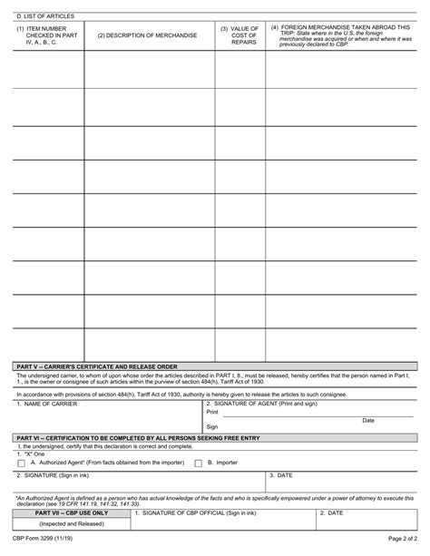 Cbp Form 3299 Download Fillable Pdf Or Fill Online Declaration Of Free