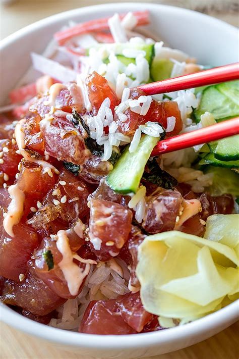 Poke Bowl With Spicy Ahi Tuna Sushi Recipes Asian Recipes Dinner Recipes