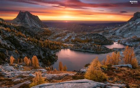 Trees Mountains Great Sunsets Autumn Viewes Lake Beautiful Views