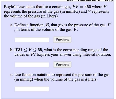 Solved Boyles Law States That For A Certain Gas Pv 450
