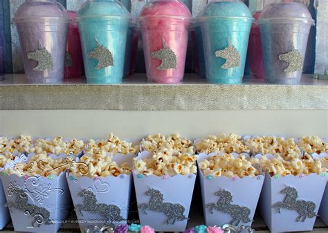 Unicorn Candy Floss Tubs And Popcorn Boxes Unicorn Theme Party