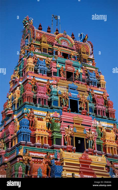 Colourful Hindu Temple Tower Or Gopura Near Karaikudi Chettinad
