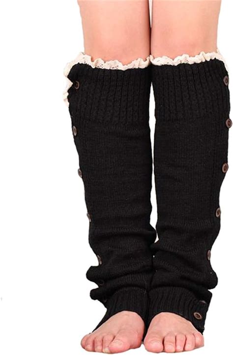 Black Womens Winter Over Knee Knited Leg Warmer Lace