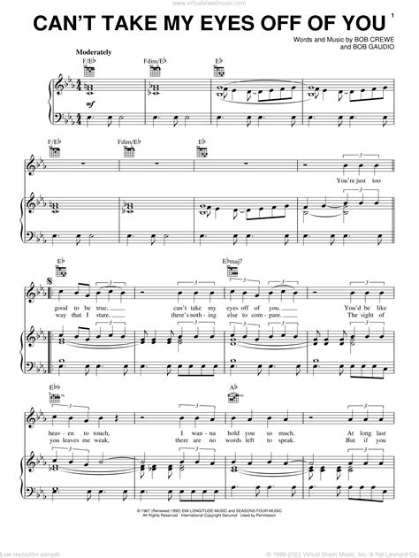 Can T Take My Eyes Off Of You From Jersey Babes Sheet Music For Voice Piano Or Guitar