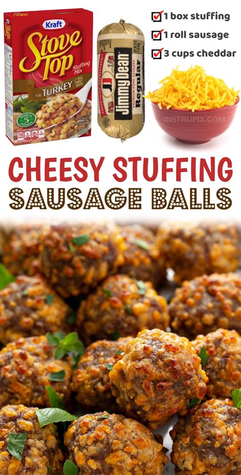 3 Ingredient Cheesy Sausage Stuffing Balls Recipe Appetizers Easy
