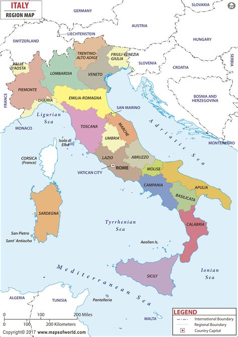 The Beautiful And Diverse Regions Of Italy Map World Map Colored