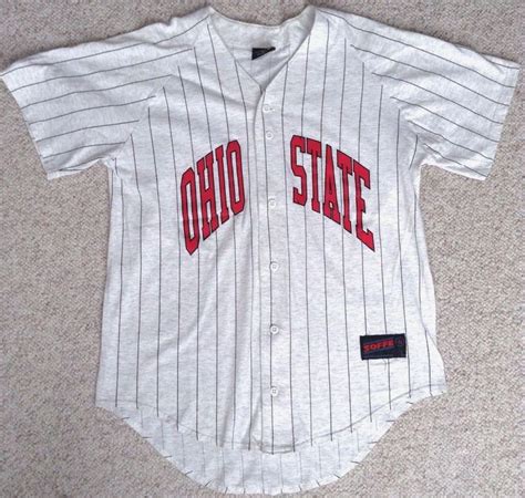 Vtg Ohio State Button Front Baseball Jersey Shirt Cotton Gray Pinstripe