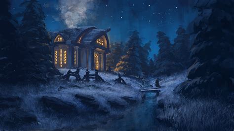 Digital Art Winter Night Landscape Wallpapers Hd Desktop And