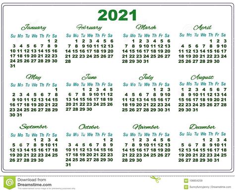 Una información que resulta imprescindible para poder organizar las actividades académicas, como así también las profesionales. 2021 Calendar With Big Numbers Stock Vector - Illustration ...