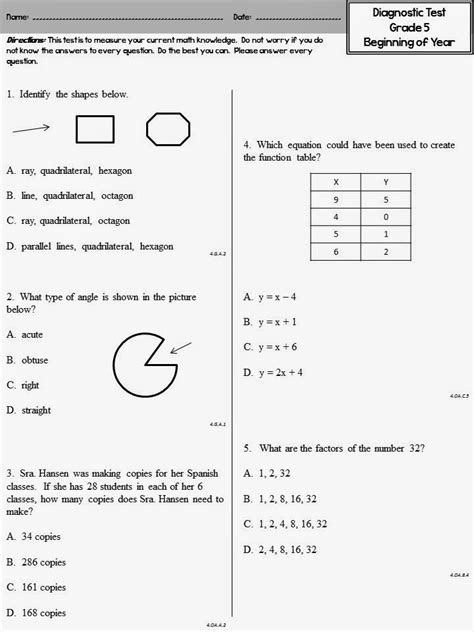Math Tests For 5th Graders Printable