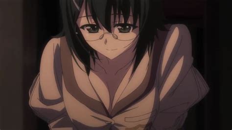 An Anime Girl With Glasses On Her Head And Shirtless Body Is Posing For
