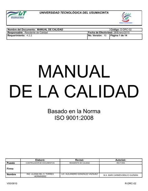Plantilla Manual Calidad Iso 2015 Ejemplo Doc Sistema