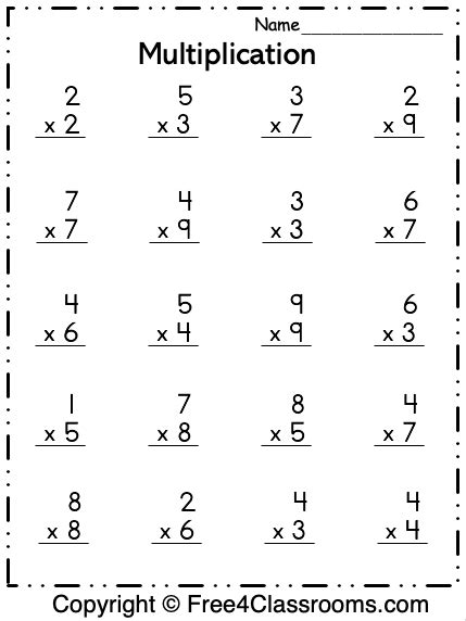 Multiplication 1 Digit Worksheet