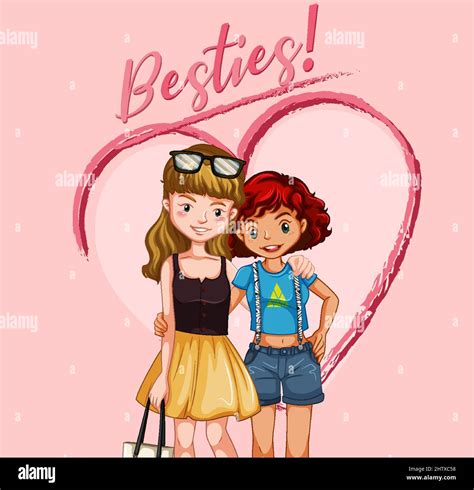 Two Best Friend Girls With Besties Lettering Illustration Stock Vector Image And Art Alamy
