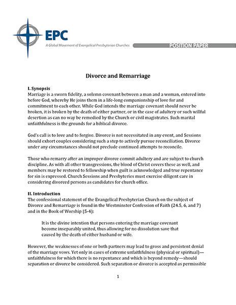 The position paper is literally your bible throughout the conference. Position Paper on Divorce and Remarriage (PDF Download) - EPC Resources