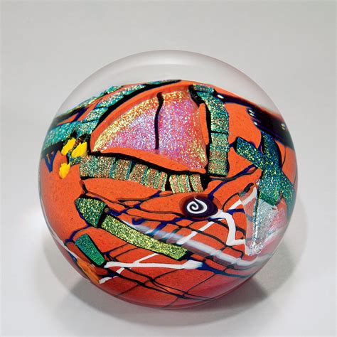 Red Graphic Evolution Paperweight By Shawn Messenger Art Glass Paperweight Artful Home