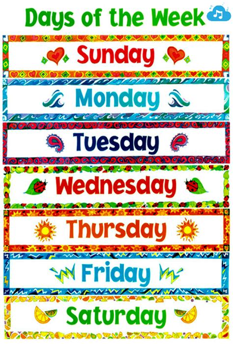 Days Of The Week Chart For Kids Creative Teacher Inc Уроки