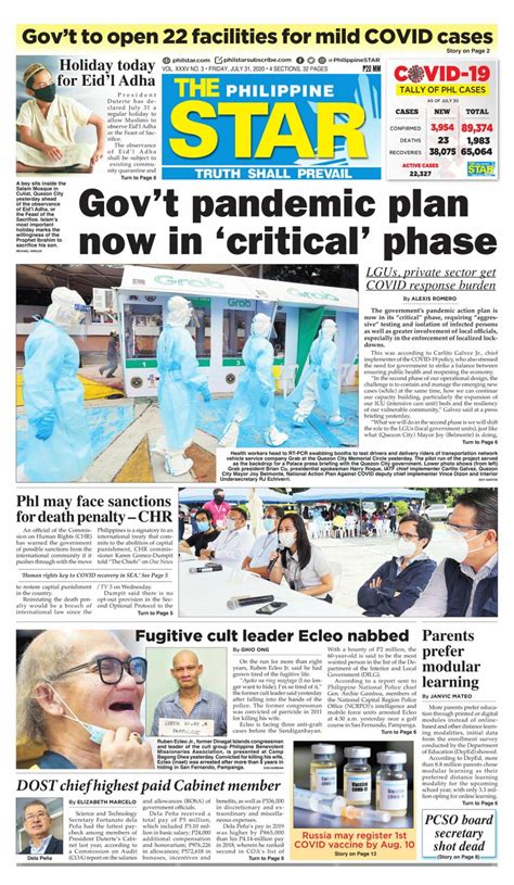 The Philippine Star July 31 2020 Newspaper Get Your Digital Subscription
