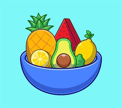 Ensalada De Frutas Y Verduras En Dibujos Animados De Tazón De Fuente