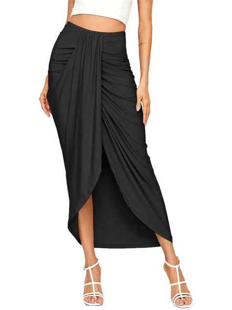 Buy Shein Womens Casual Slit Wrap Asymmetrical Elastic High Waist Maxi