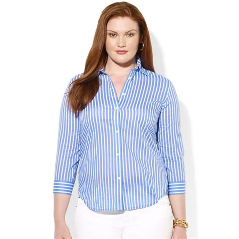 Selected homme shirt in vertical stripe blue and green. Lauren By Ralph Lauren Plus Size Threequartersleeve ...