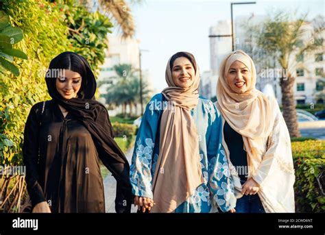 Three Women Friends Going Out In Dubai Girls Wearing The United Arab